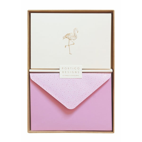 Flamingo 10 db-os üdvözlőlap és boríték szett - Portico Designs