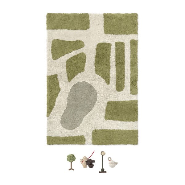 Zöld-krémszínű pamut gyerek játszószőnyeg 90x130 cm Hyde Park – Lorena Canals