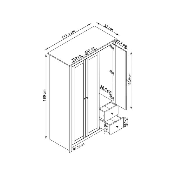 Szürke-natúr színű ruhásszekrény tölgyfa dekorral 112x180 cm Emerald – Støraa-image-3