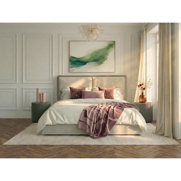 Bézs-szürkésbarna kárpitozott ágyneműtartós franciaágy ágyráccsal 180x200 cm Mara – Bobochic Paris-image-3