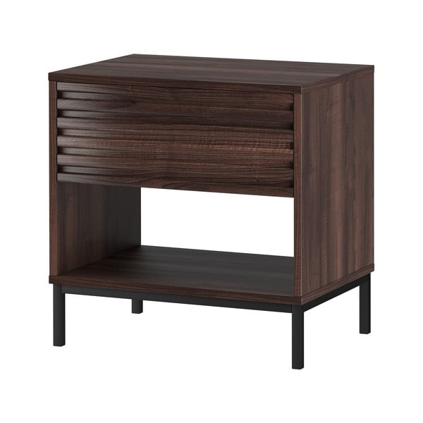 Sötétbarna éjjeliszekrény diófa dekoros asztallappal Celine – Støraa-image-1