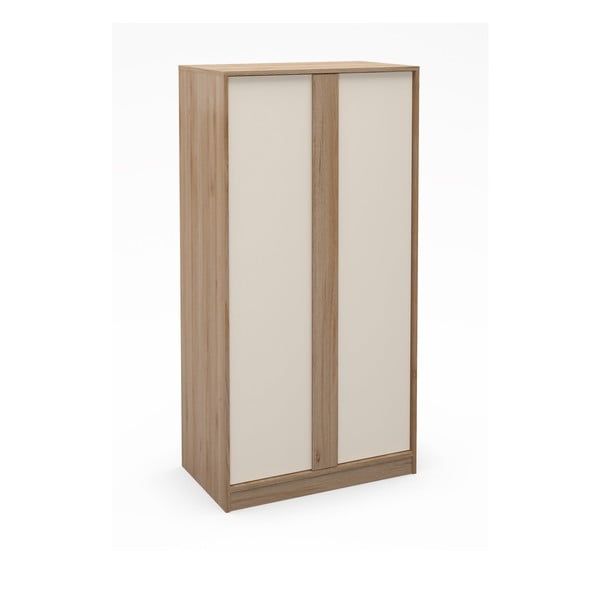 Krémszínű-natúr színű ruhásszekrény tölgyfa dekorral 90x180x53 cm Dennis – Marckeric-image-4
