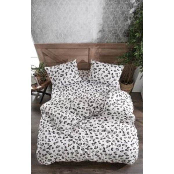Fehér-szürke kétszemélyes hosszabbított négyrészes  renforcé pamut ágyneműhuzat lepedővel 200x220 cm – Mila Home-image-1