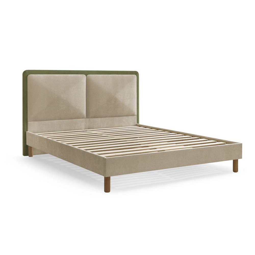 Zöld kárpitozott kárpitozott franciaágy ágyráccsal 140x190 cm Mara – Bobochic Paris