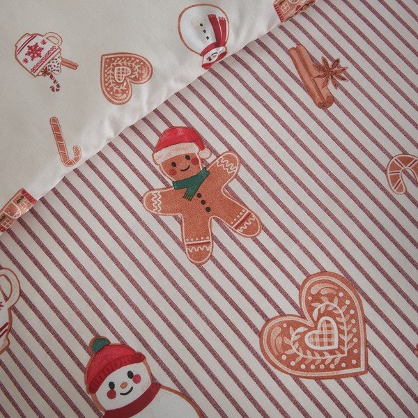 Natúr színű kétszemélyes ágyneműhuzat 200x200 cm Christmas Gingerbread Stripe – Catherine Lansfield-image-4