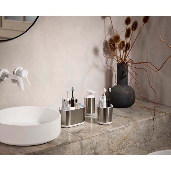 Ezüstszínű rozsdamentes acél fogkefetartó pohár Duo Steel – Joseph Joseph-image-1