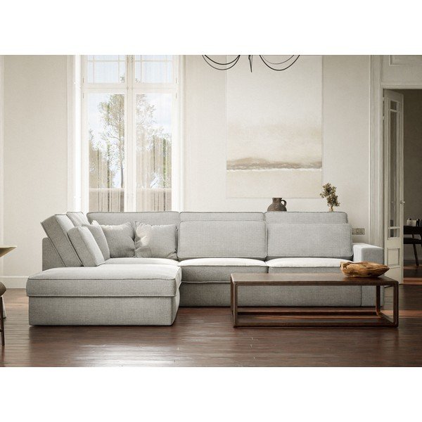 Világosszürke zsenília sarokkanapé (bal oldali-L alakú) Kirou – Maison de Rêve-image-4