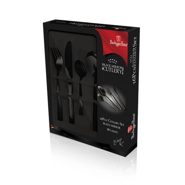 Fekete rozsdamentes acél evőeszköz szett 16 db-os Black Mirror Collection - BerlingerHaus-image-1