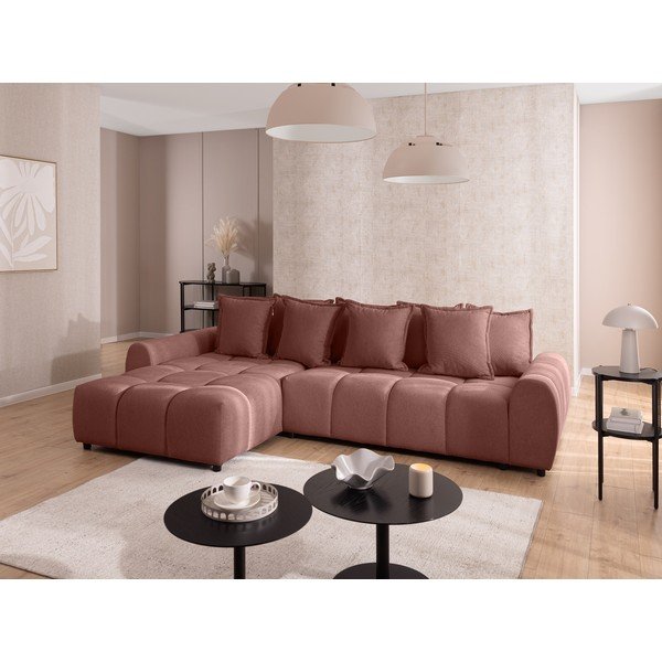 Terrakotta színű sarokkanapé (bal oldali-heverő résszel) Albane  – Ropez-image-1