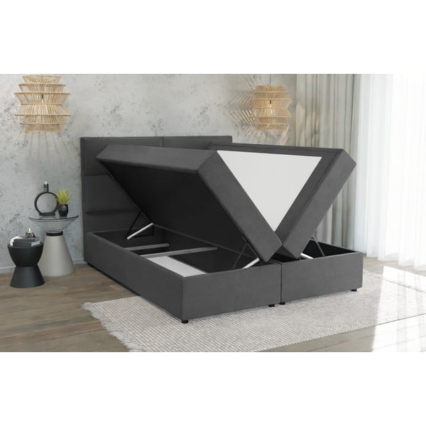 Sötétszürke ágyneműtartós boxspring ágy 180x200 cm Rico – Ropez-image-3
