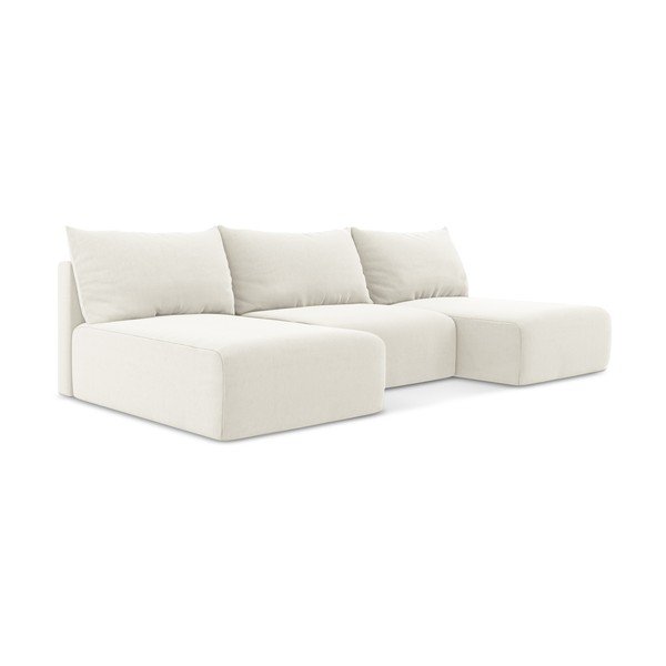 Krémszínű bársony kinyitható-tárolóhelyes (U alakú) sarokkanapé Kalena – Makamii-image-2