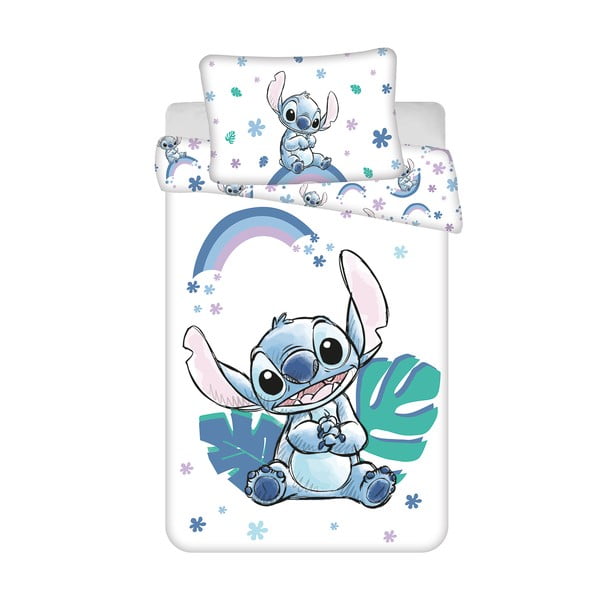 Fehér-kék pamut gyerek ágyneműhuzat babaágyhoz 135x100 cm Lilo and Stitch "Rainbow" – Jerry Fabrics