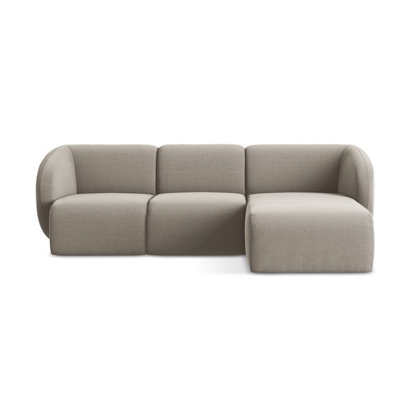 Világosbarna bársony sarokkanapé (jobb oldali-heverő résszel) Lani – Makamii