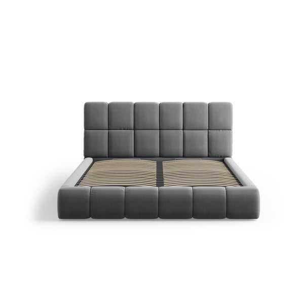 Szürke bársony kárpitozott ágyneműtartós franciaágy ágyráccsal 140x200 cm Bellis – Micadoni -image-3