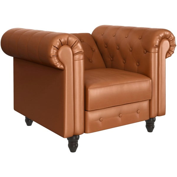 Konyakbarna bőrutánzat chesterfield fotel Felix – Støraa-image-3
