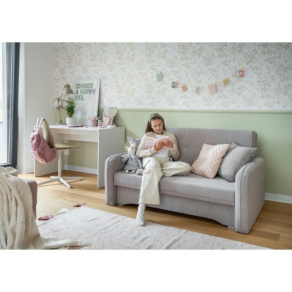 Világosszürke zsenília kinyitható-tárolóhelyes kanapé 155 cm Laine – ELTAP-image-4