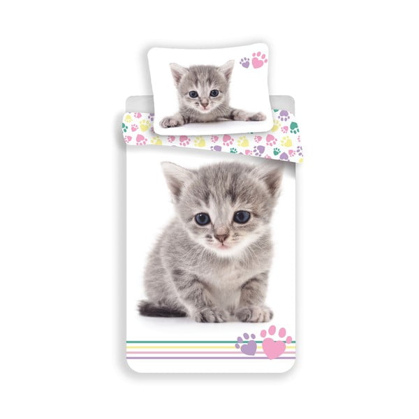 Fehér egyszemélyes pamut gyerek ágyneműhuzat 140x200 cm Kitten "Colour" – Jerry Fabrics