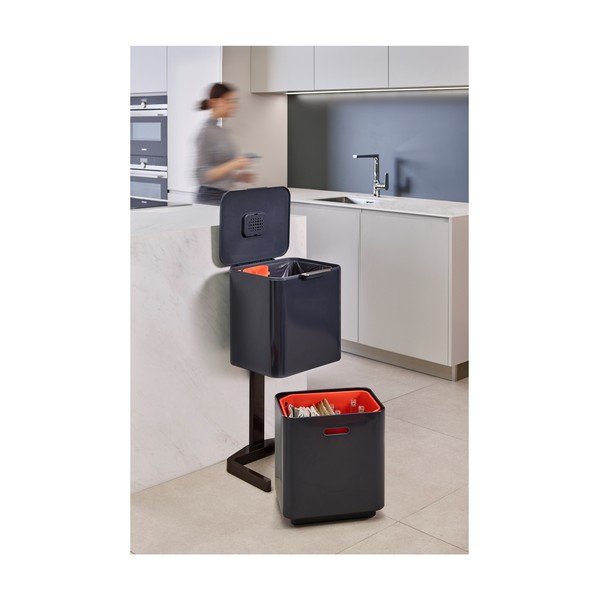 Totem Max háromrekeszes grafitszürke szelektív szemetes, 60 l - Joseph Joseph-image-1