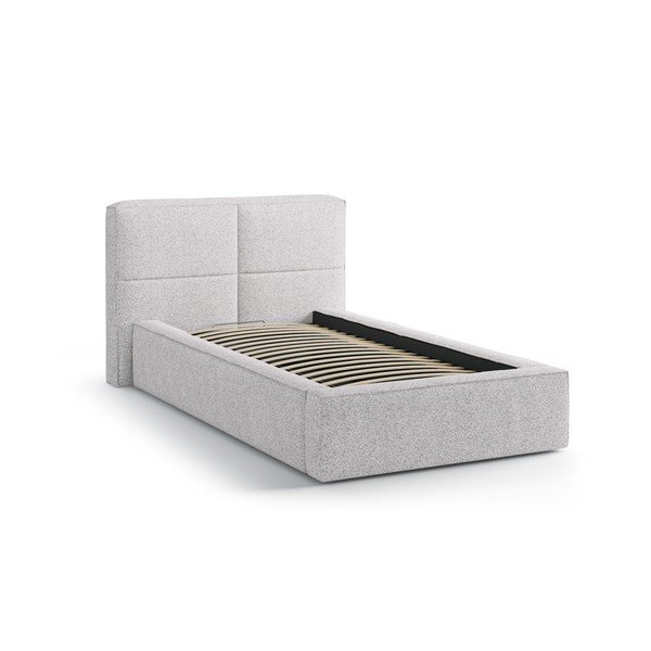 Világosszürke kárpitozott ágyneműtartós egyszemélyes ágy ágyráccsal 90x200 cm Darren – Micadoni -image-2