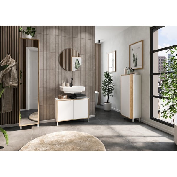 Fehér magas mosdó alatti szekrény 80x60 cm Topeka – Germania-image-1