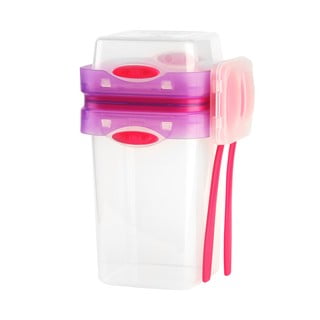 Kétrészes rózsaszín ételes doboz evőeszközökkel, 650 ml + 230 ml - Vialli Design