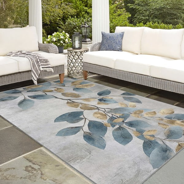 Világoskék-aranyszínű mosható szőnyeg 120x180 cm Golden Leaves – Mila Home-image-4