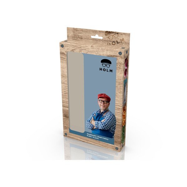 Ezüstszínű-natúr színű rozsdamentes acél steak evőeszköz készlet 8 db-os – Holm-image-3