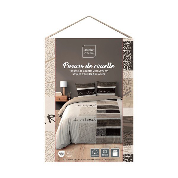 Barna kétszemélyes-hosszabbított háromrészes pamut ágyneműhuzat 260x240 cm So Natural – douceur d'intérieur-image-2