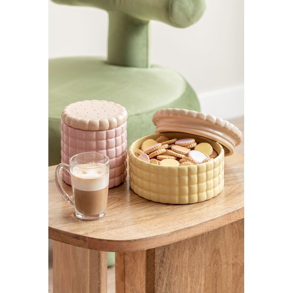 Világos rózsaszín dekoratív kerámia tárolódoboz ø 14x15 cm Biscuit Box – PT LIVING-image-2