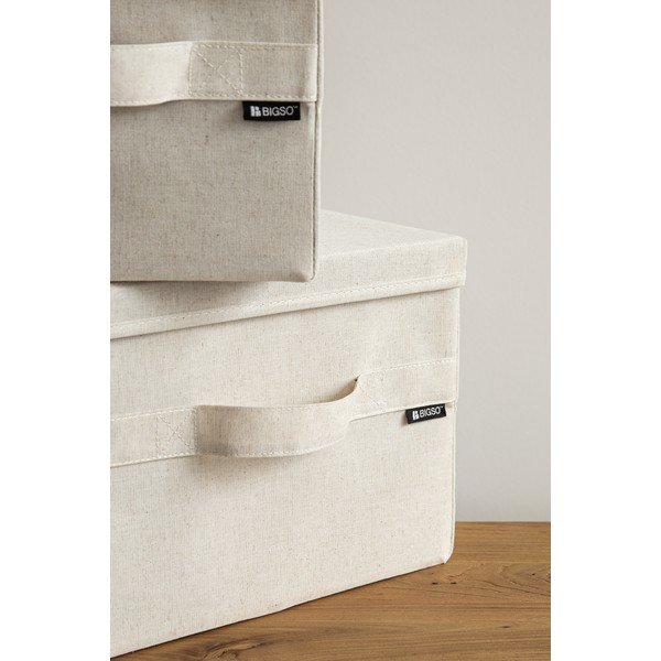 Bézs fedeles textil tárolódoboz 31x41x22 cm Soft Storage Medium – Bigso-image-1