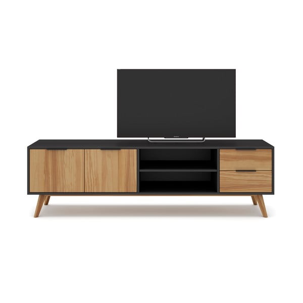 Fekete-natúr színű borovi fenyő TV-állvány 180x53 cm Lavis – Marckeric-image-3