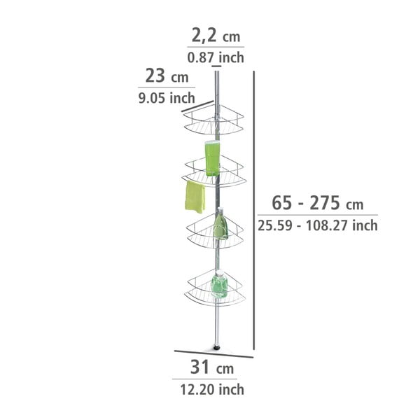 Fényes ezüstszínű teleszkópos rozsdamentes acél fürdőszobai sarokpolc Dolcedo – Wenko-image-4