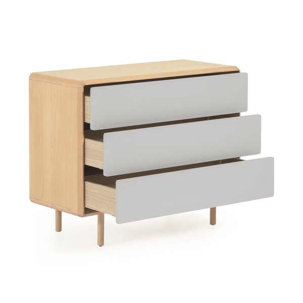 Szürke-natúr színű komód kőrisfa dekorral 99x78,5x42 cm Anielle – Kave Home-image-2