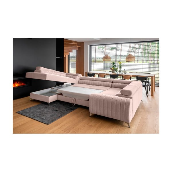 Rózsaszín kinyitható-tárolóhelyes sarokkanapé (bal oldali-U alakú) Louis – ELTAP-image-4
