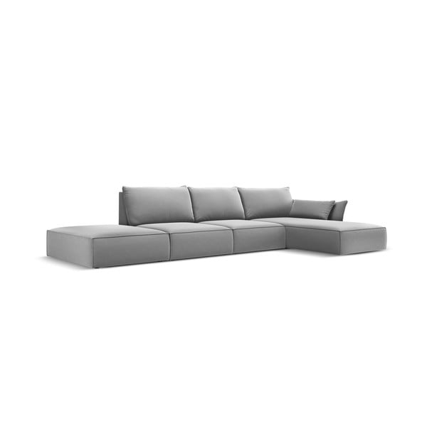 Világosszürke bársony sarokkanapé (jobb oldali-heverő résszel) Vanda – Mazzini Sofas-image-2