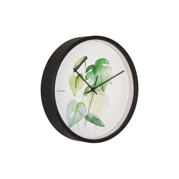 Monstera zöld-fehér falióra fekete kerettel, ø 26 cm - Karlsson-image-2