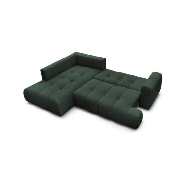 Zöld kinyitható-tárolóhelyes sarokkanapé (bal oldali-L alakú) Fuji – Bobochic Paris-image-4