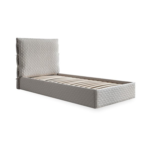 Bézs kárpitozott egyszemélyes ágy tárolóhellyel, ágyráccsal 90x200 cm Sleepy Luna – Miuform-image-2