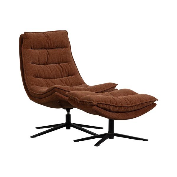 Barna forgó zsenília fotel lábtartóval Kube – WOOOD