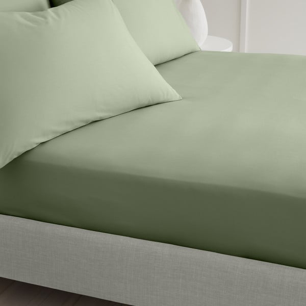 Zöld gumis pamut-perkál lepedő 150x200 cm Cotton Percale – Bianca-image-1