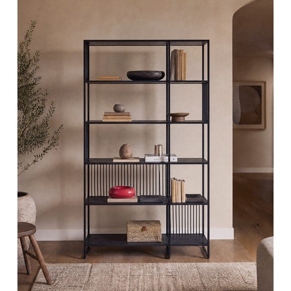 Fekete könyvespolc 120x185x35 cm Strington – Actona-image-3