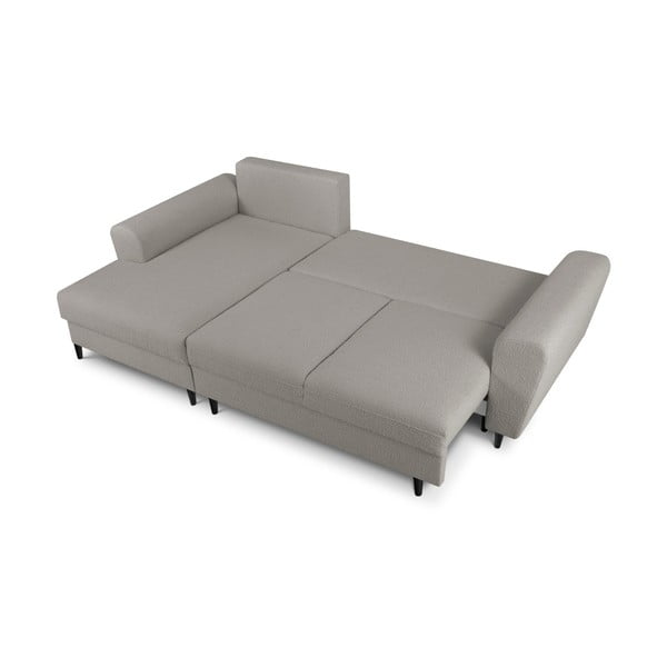 Világosszürke buklé kinyitható tárolóhelyes sarokkanapé (bal oldali-heverő résszel) Kyoto – Cosmopolitan Design-image-2