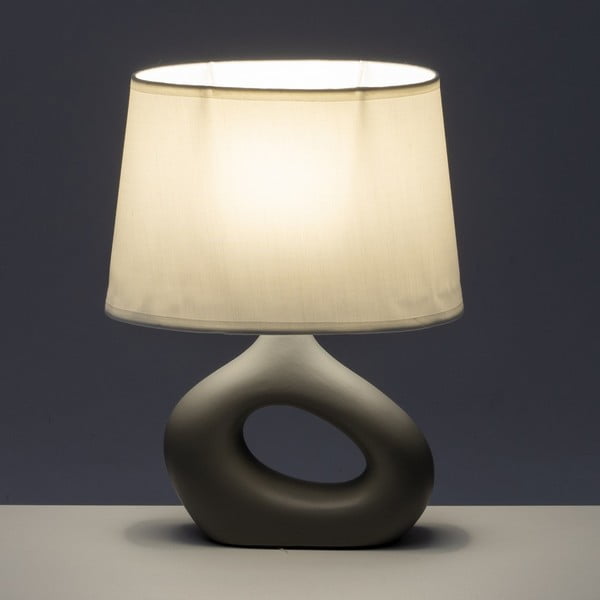 Fehér-szürke kerámia asztali lámpa textil búrával (magasság 30 cm) – Casa Selección-image-1