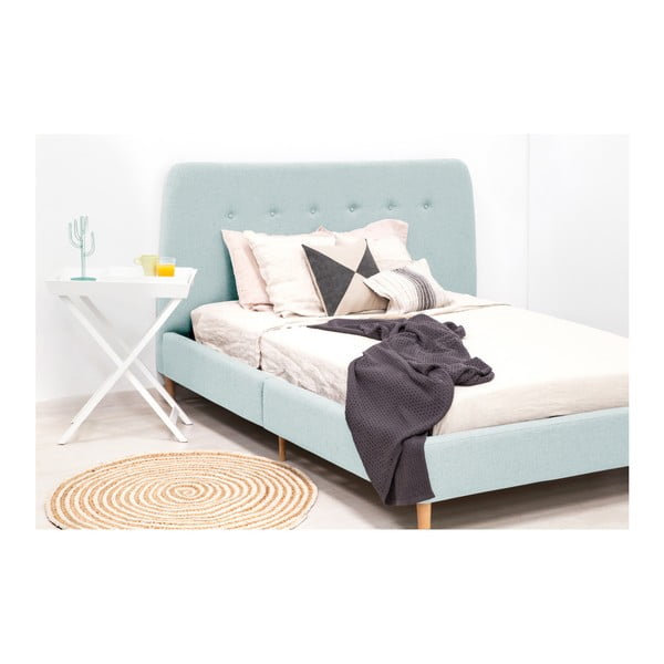 Mae kétszemélyes türkizkék ágy fa lábakkal, 140 x 200 cm - Vivonita-image-2