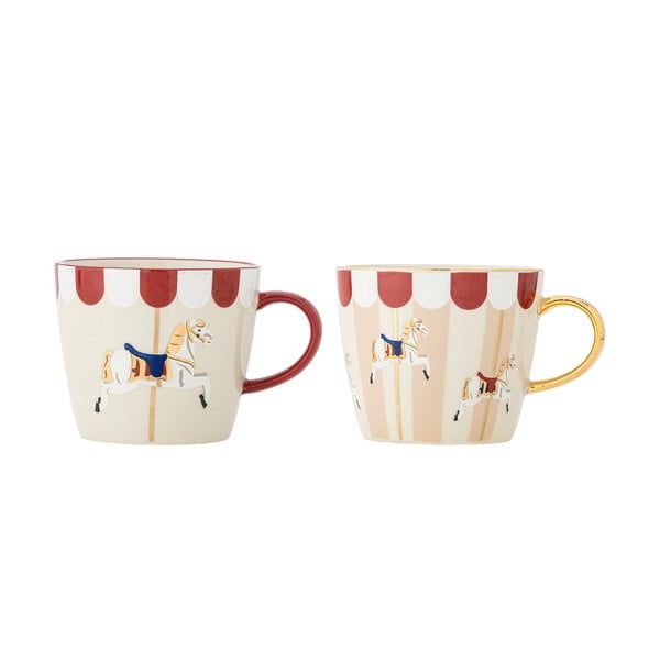 Krémszínű agyagkerámia bögre szett karácsonyi mintával, 2 db-os, 300 ml Merry-go-round – Bloomingville