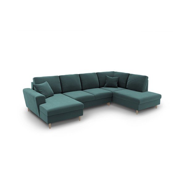 Petróleum színű bársony kinyitható tárolóhelyes sarokkanapé (jobb oldali-U alakú) Kyoto – Cosmopolitan Design-image-1