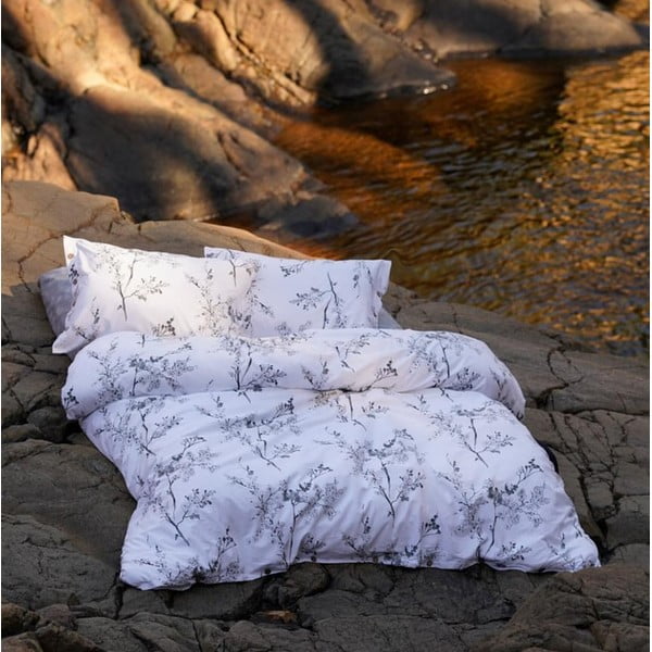 Fehér-szürke kétszemélyes-hosszabbított renforcé pamut ágyneműhuzat 240x220 cm White Floral – Mila Home Luxury-image-1