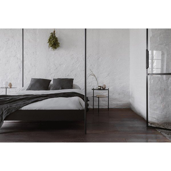 Fekete acél franciaágy ágytámla nélkül-baldachinos ágyráccsal 200x200 cm Eton – noo.ma-image-3