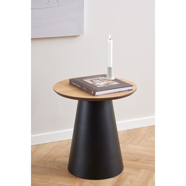 Fekete-natúr színű kerek dohányzóasztal tölgyfa dekoros asztallappal ø 45 cm Soli – Actona-image-2