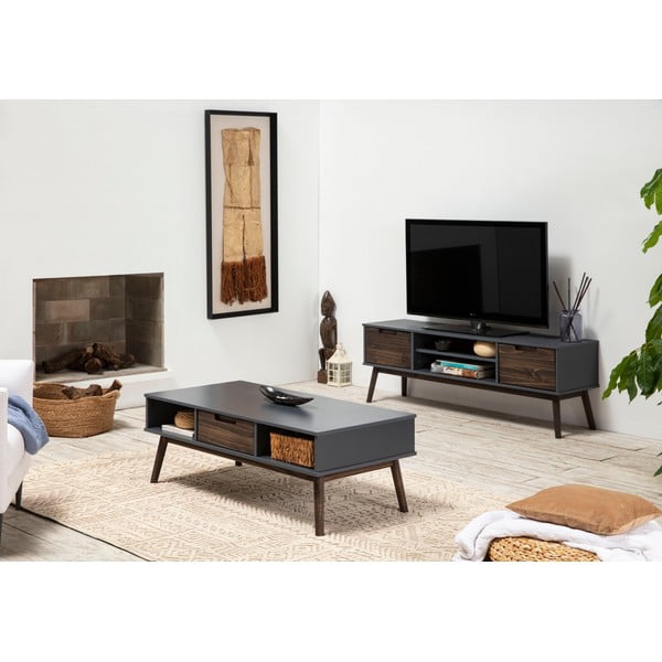 Antracitszürke-sötétbarna borovi fenyő TV-állvány 140x52,5 cm Nussa – Marckeric-image-1